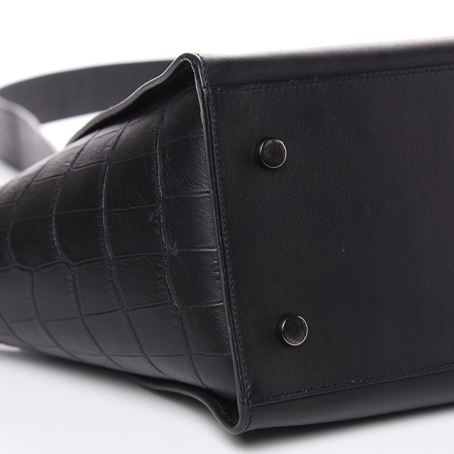 Saint Laurent Smooth Calfskin Crocodile Embossed Small Monogram Downtown Cabas Black 7 of 16