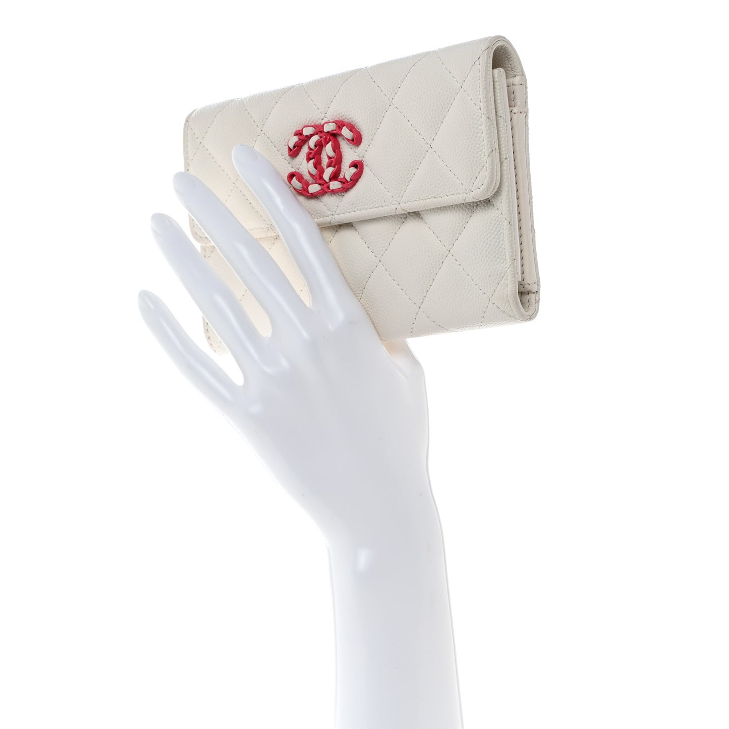 Caviar Quilted Chanel 19 Flap Wallet White Pink