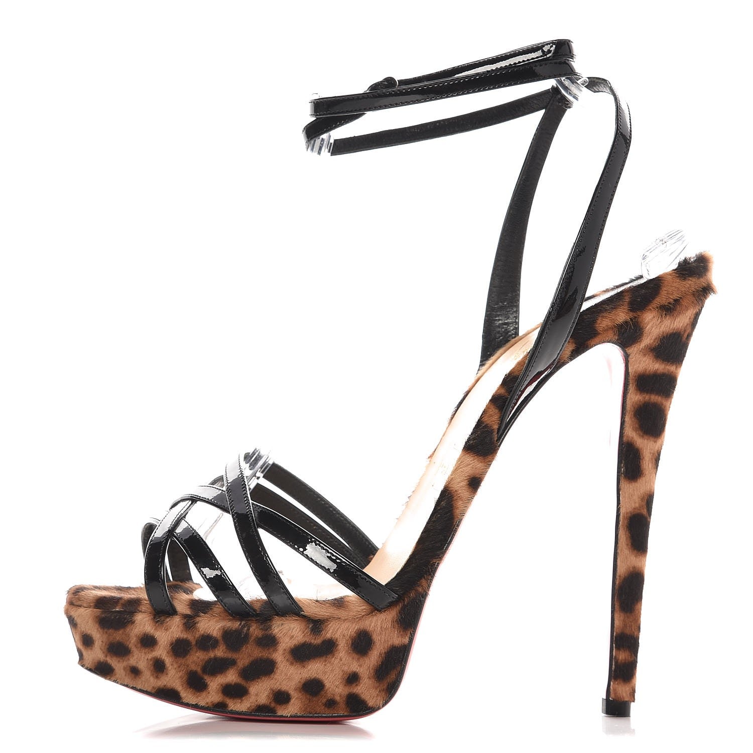 Christian Louboutin Patent Pony Hair Leopard Print Passiflore 140 Platform Sandals 39.5 Black 1 of 9