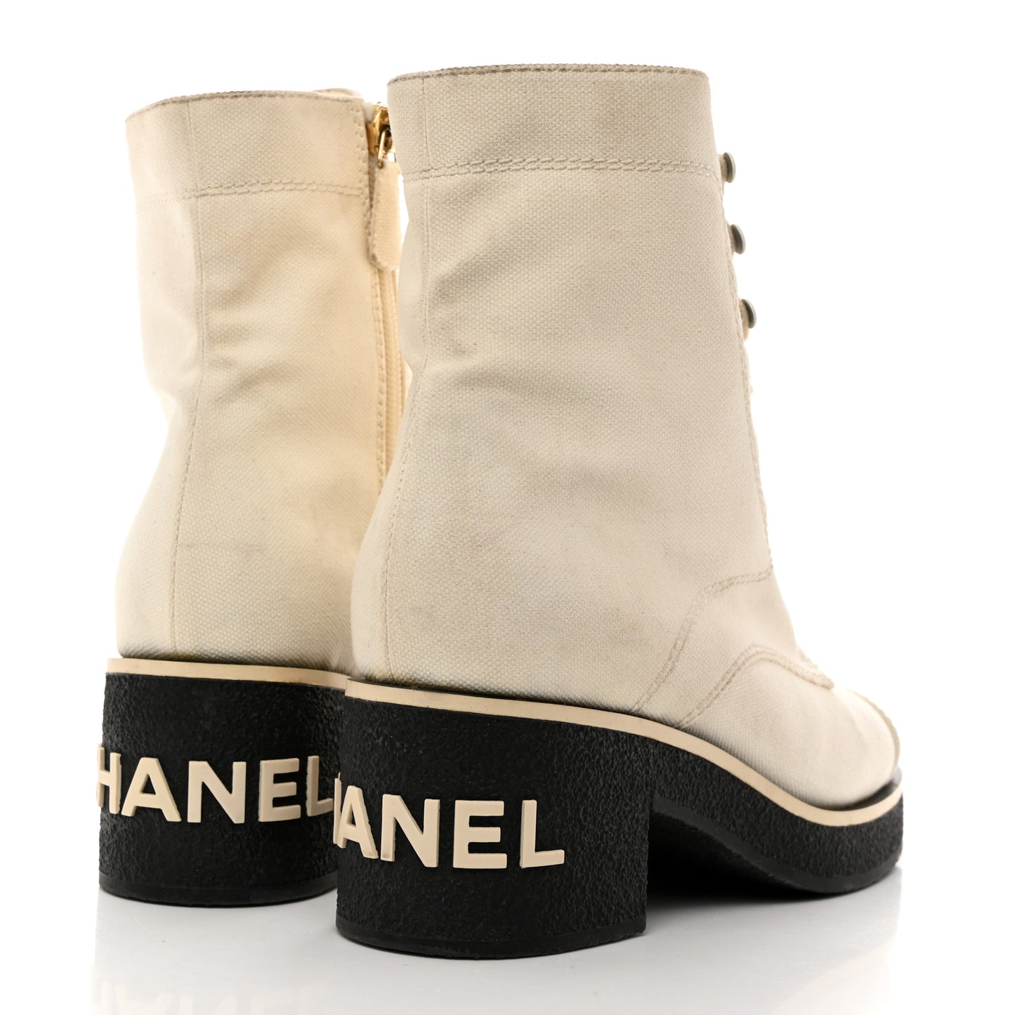 Fabric CC Lace Up Boots 37 White