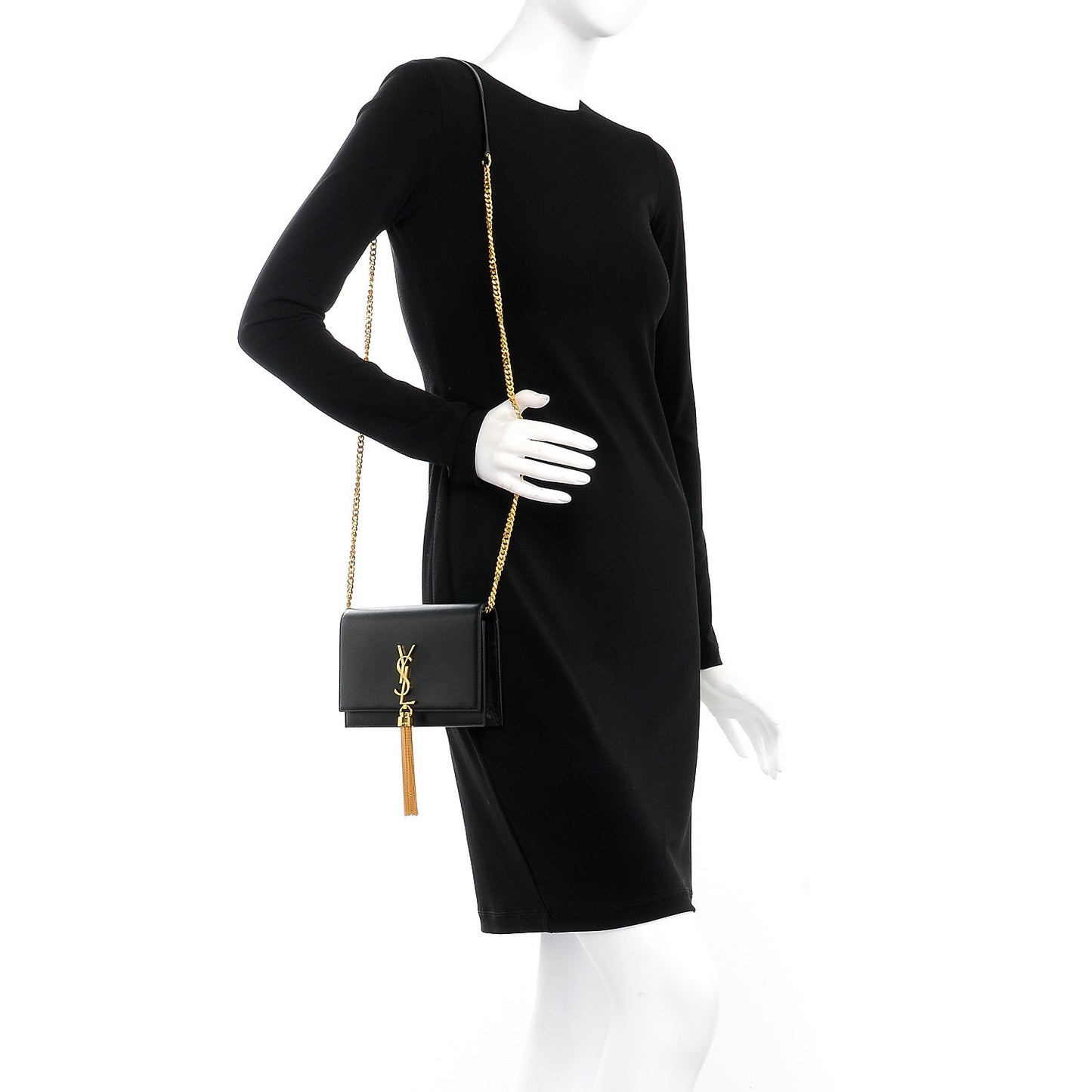 Smooth Calfskin Classic Monogram Kate Tassel Chain Wallet Black