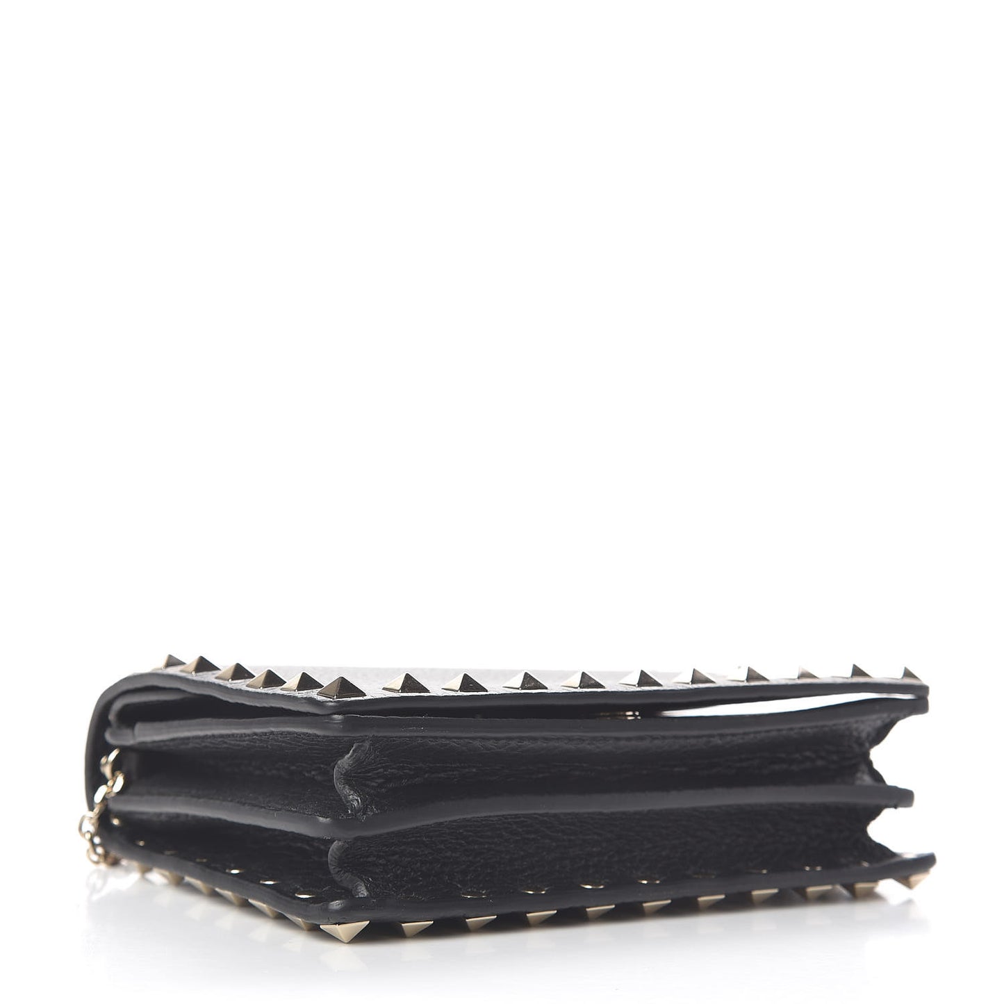 Pebbled Calfskin Rockstud Wallet on Chain Black