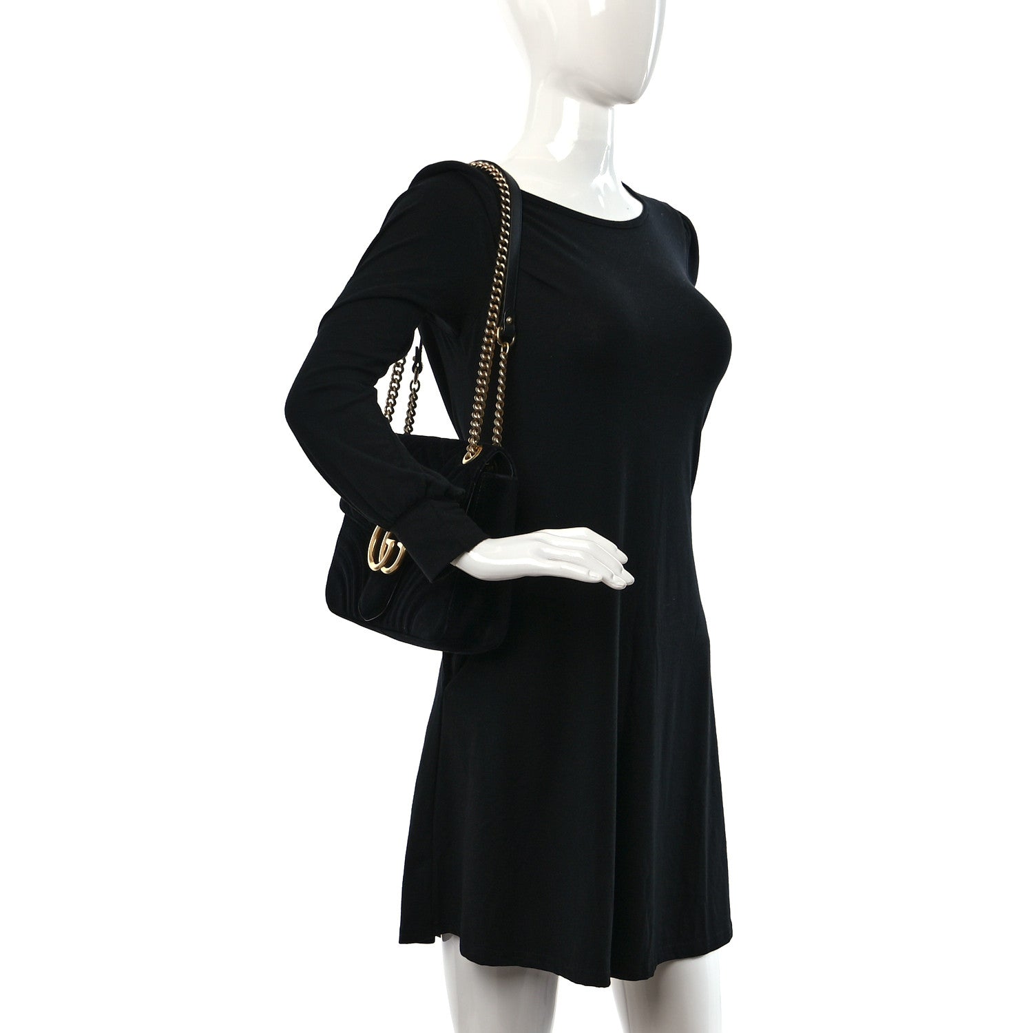 Gucci Velvet Matelasse Medium GG Marmont Shoulder Bag Black 2 of 9
