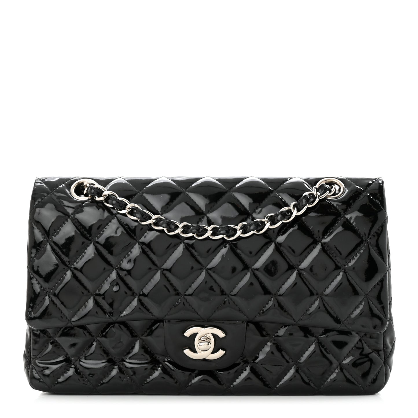 Patent Quilted Medium Double Flap Black