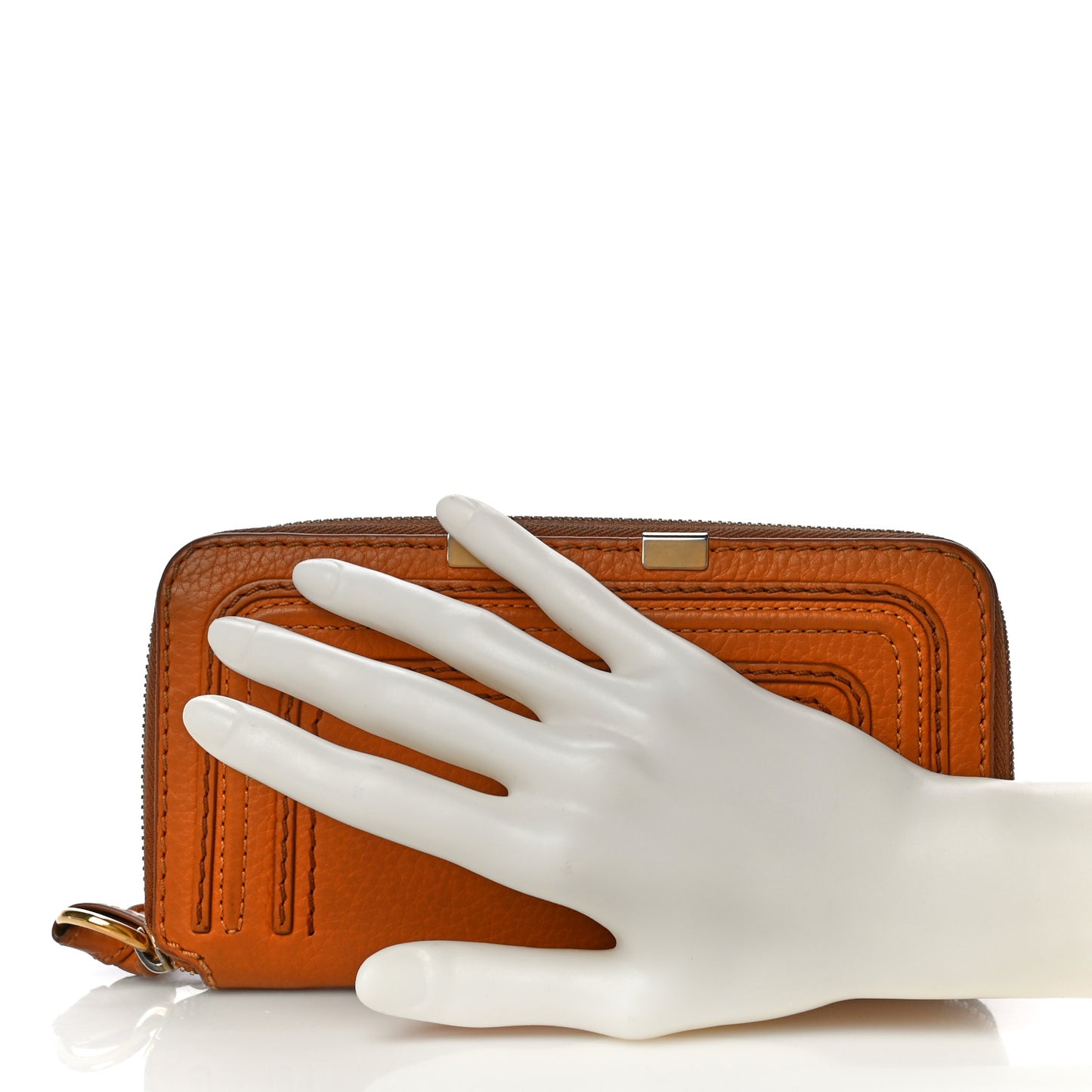 Grained Calfskin Marcie Long Zip Around Wallet Tan