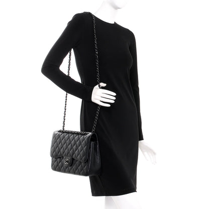 Chanel Crumpled Calfskin Quilted Jumbo Double Flap So Black 2 of 11