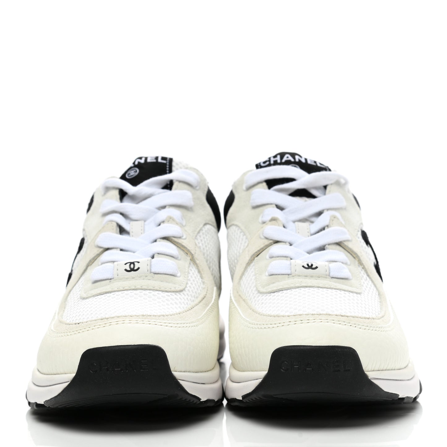 Mesh Suede Calfskin Grained Calfskin Womens CC Sneakers 37 White Black
