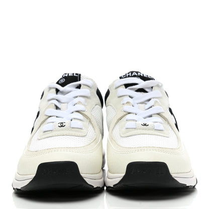 Chanel Mesh Suede Calfskin Grained Calfskin Womens CC Sneakers 37 White Black 2 of 8