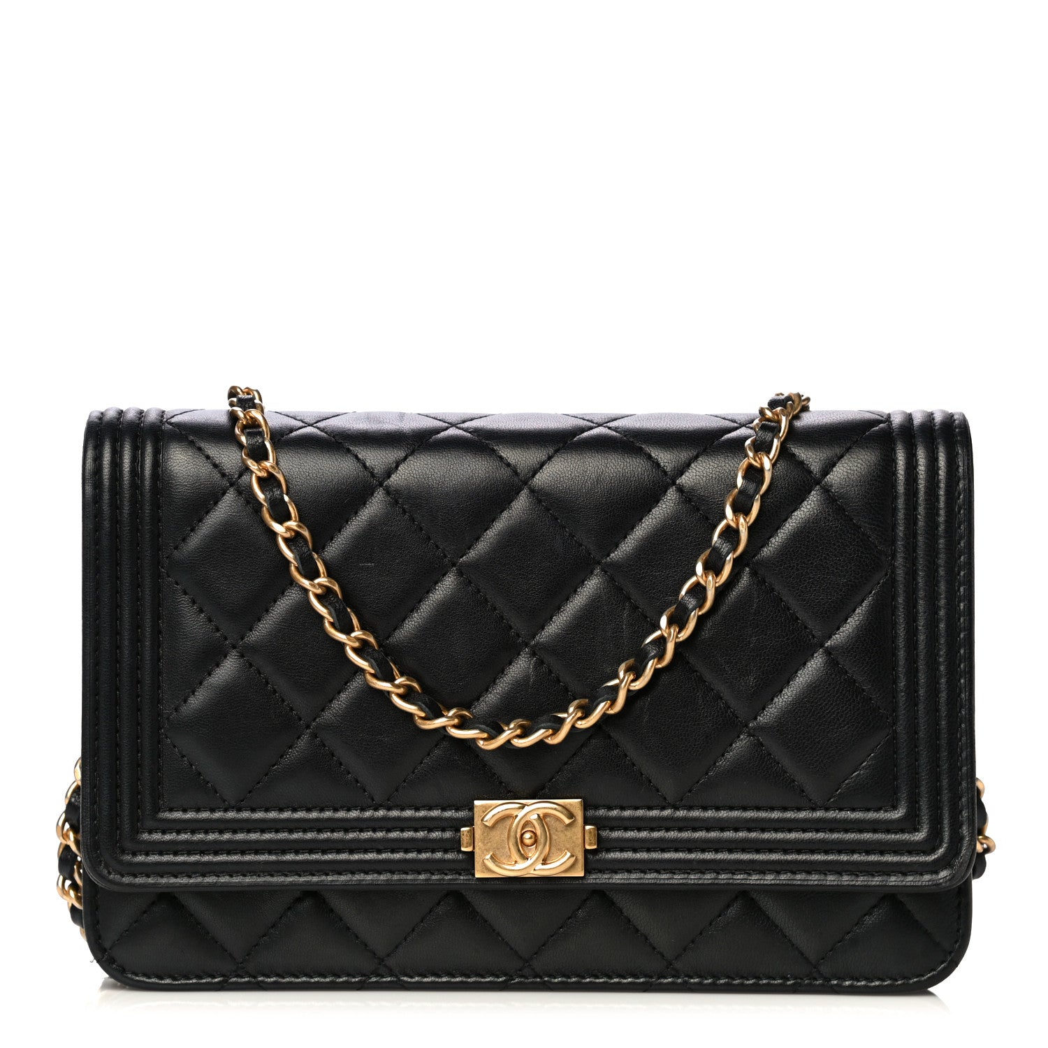 Chanel Lambskin Quilted Boy Wallet On Chain WOC Black 2 of 10