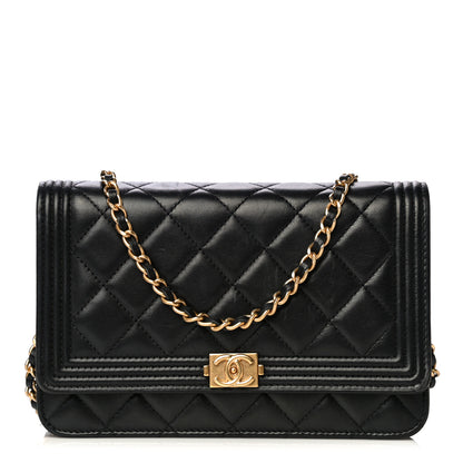 Chanel Lambskin Quilted Boy Wallet On Chain WOC Black 2 of 10