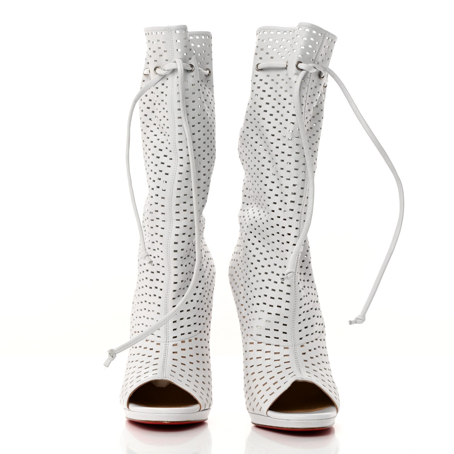 Christian Louboutin Perforated Nappa Suede Jennifer 120 Boots 38 White 2 of 10