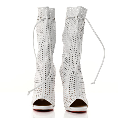 Christian Louboutin Perforated Nappa Suede Jennifer 120 Boots 38 White 2 of 10