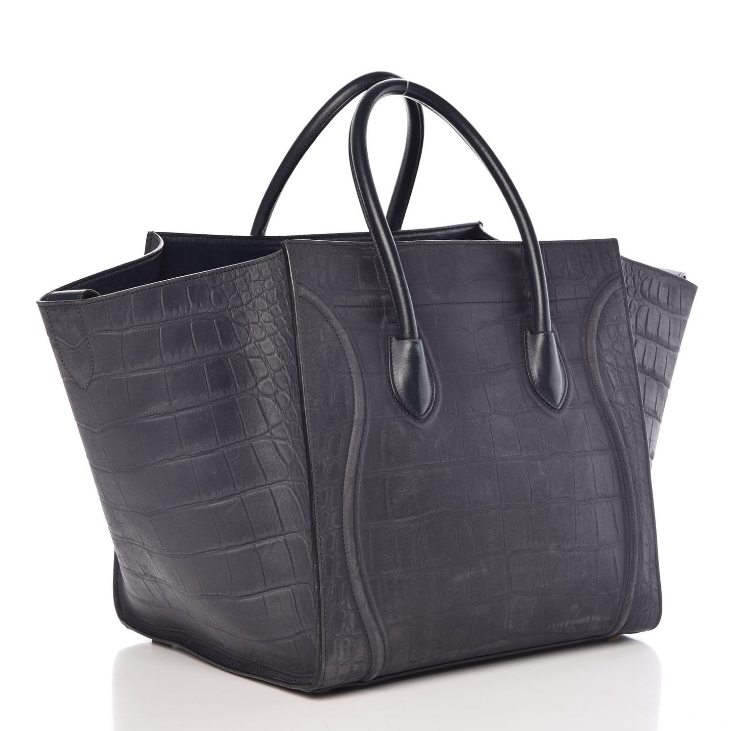 Crocodile Embossed Calfskin Medium Phantom Luggage Navy Blue