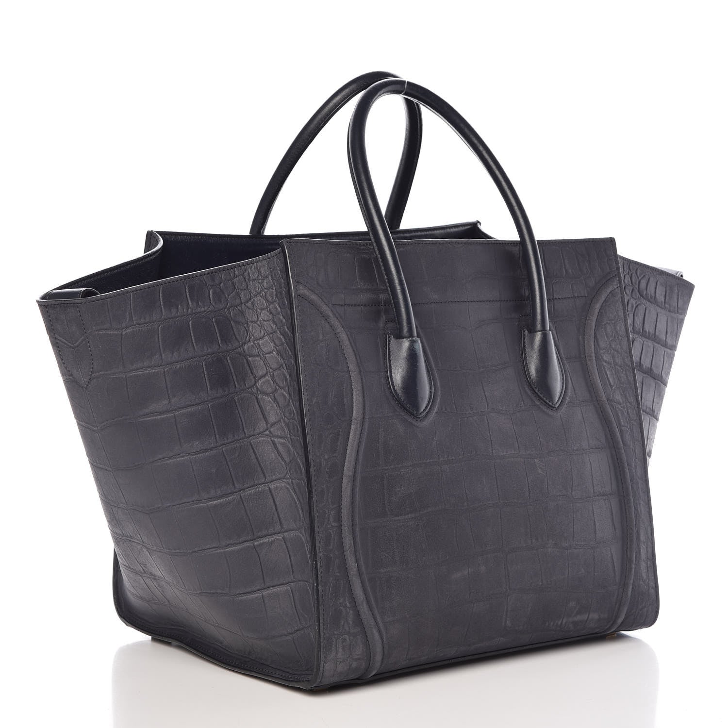 Celine Crocodile Embossed Calfskin Medium Phantom Luggage Navy Blue 3 of 7