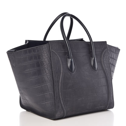 Celine Crocodile Embossed Calfskin Medium Phantom Luggage Navy Blue 3 of 7
