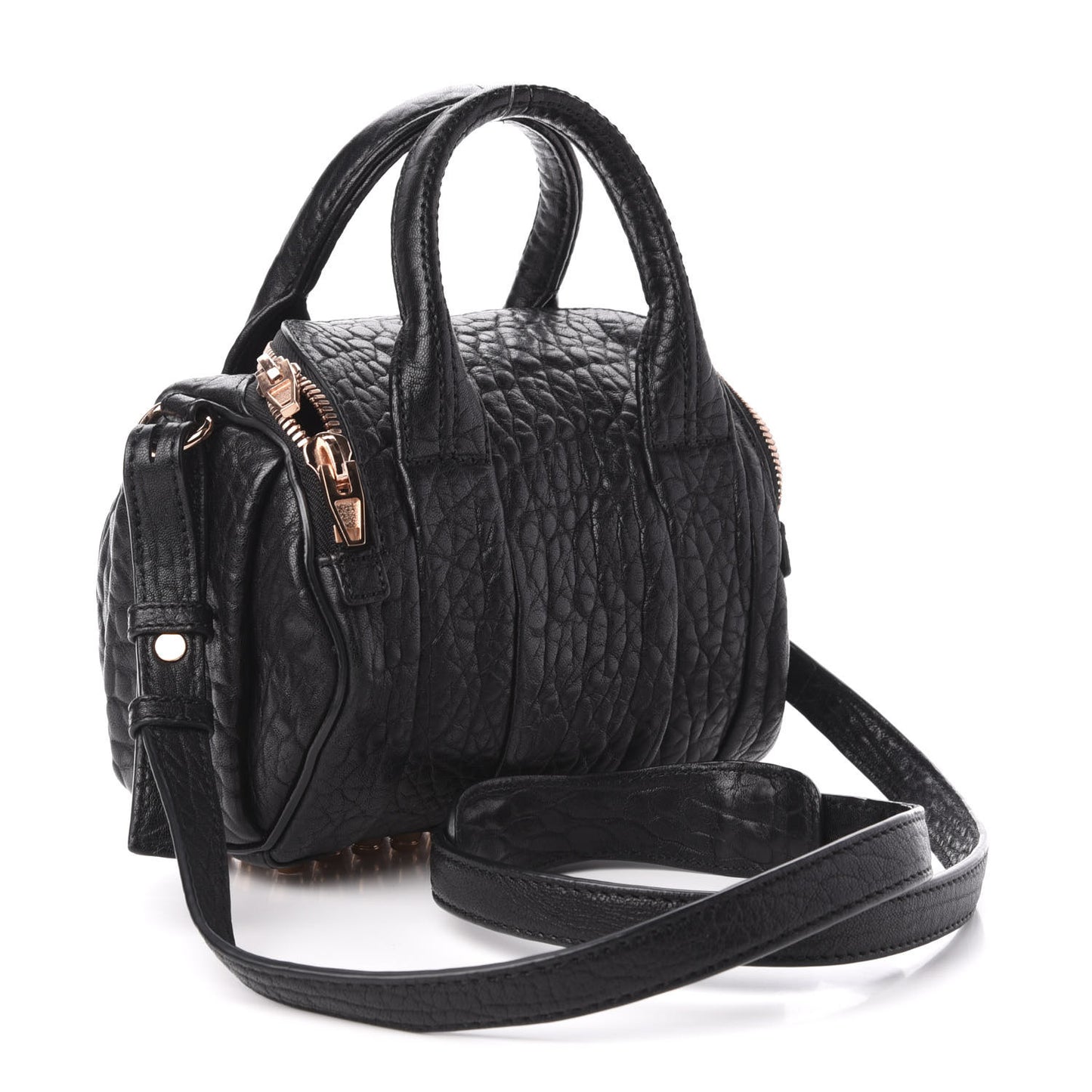 Pebbled Lambskin Mini Rockie Black Rose Gold Hardware