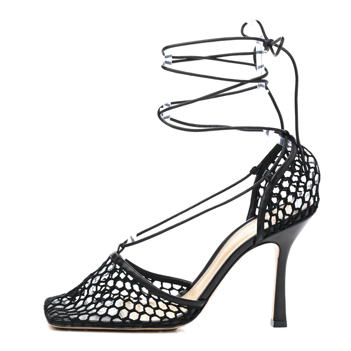 Mesh Nappa Stretch Ankle Tie Sandals 41 Black
