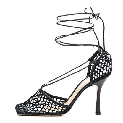 Bottega Veneta Mesh Nappa Stretch Ankle Tie Sandals 41 Black 1 of 10