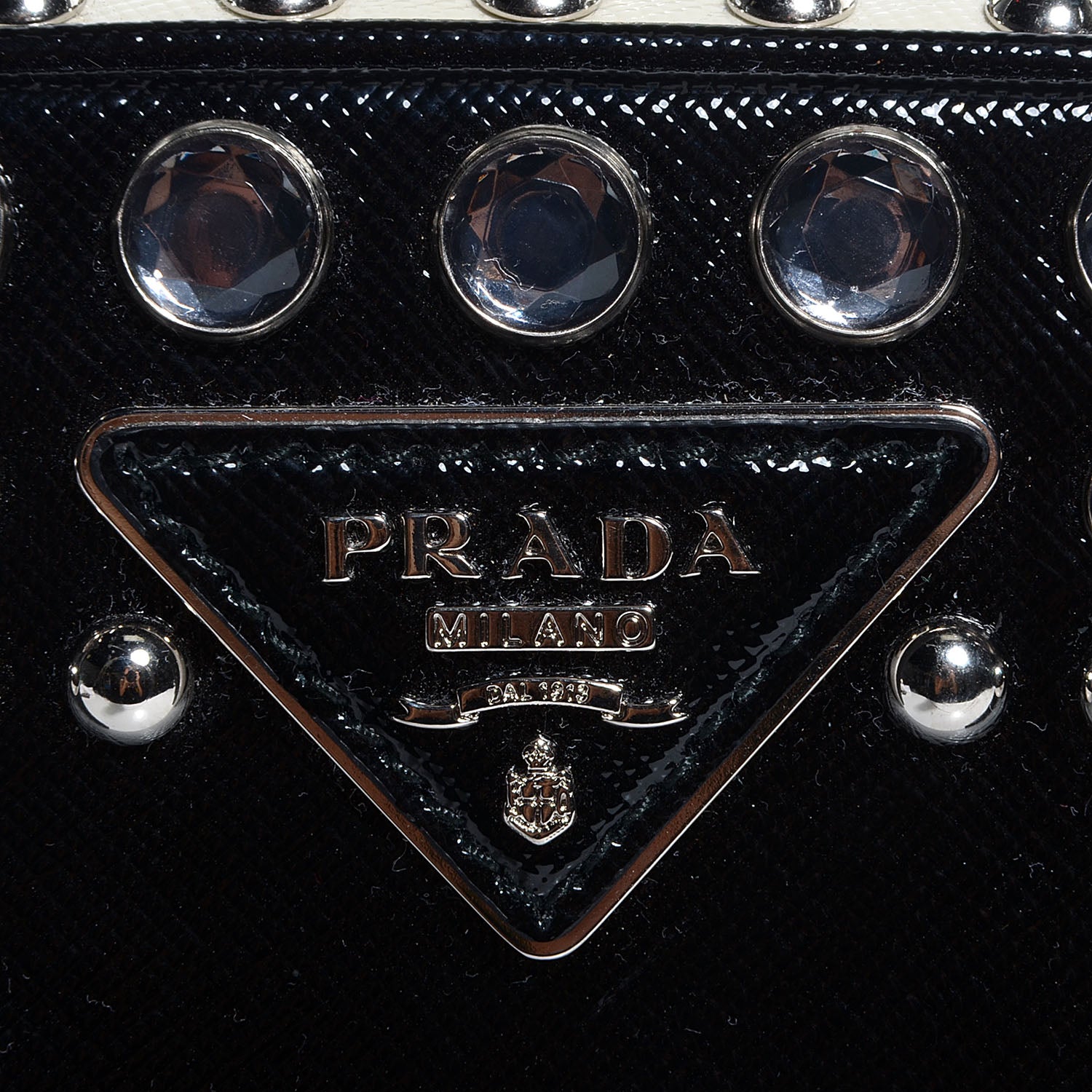 Prada Saffiano Vernice Small Crystal Pyramid Bag Black 10 of 10