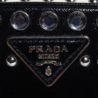 Prada Saffiano Vernice Small Crystal Pyramid Bag Black 10 of 10