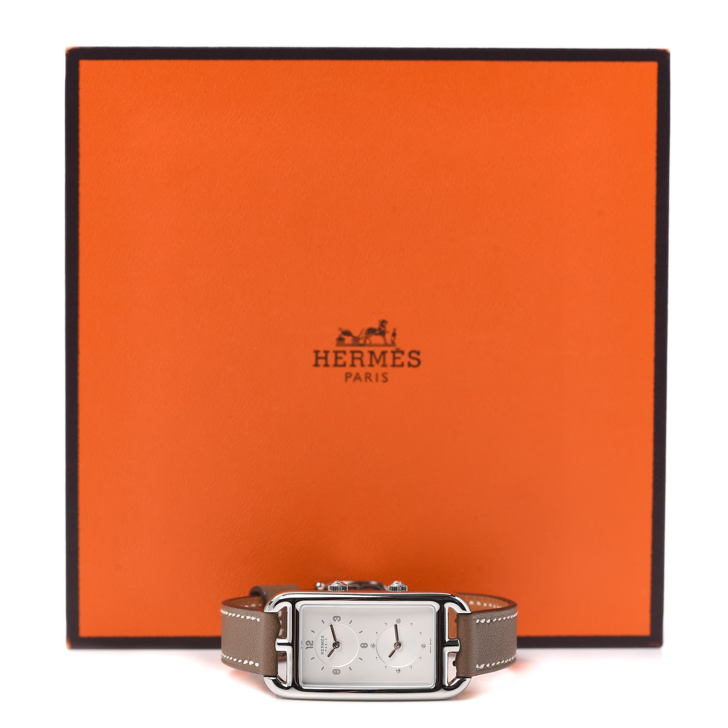 Hermes Stainless Steel Swift 22mm Nantucket Dual Time Quartz Watch Etoupe 5 of 5