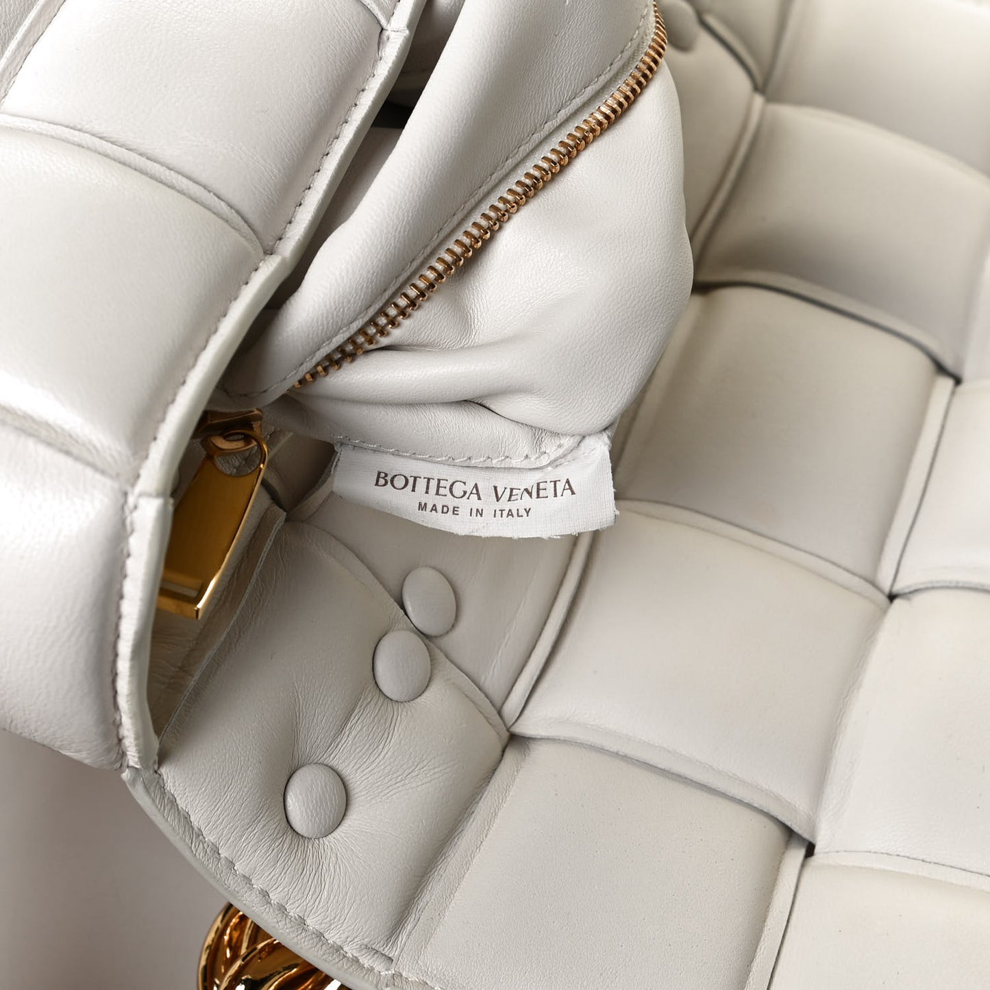 Lambskin Maxi Intreccio Padded Chain Cassette Crossbody Bag White