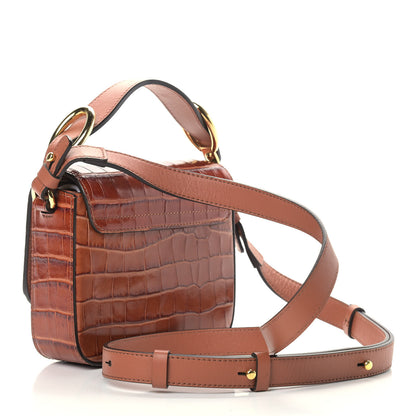 Chloe Calfskin Crocodile Embossed Mini C Double Carry Chestnut Brown 3 of 9