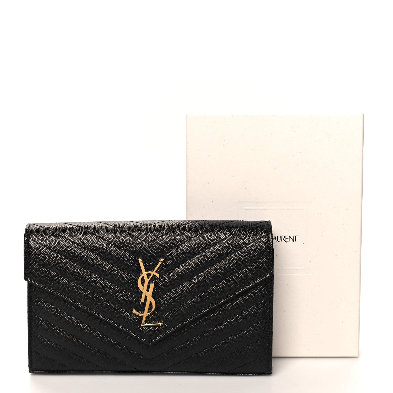 Saint Laurent Grain De Poudre Matelasse Chevron Monogram Chain Wallet  Black 11 of 11