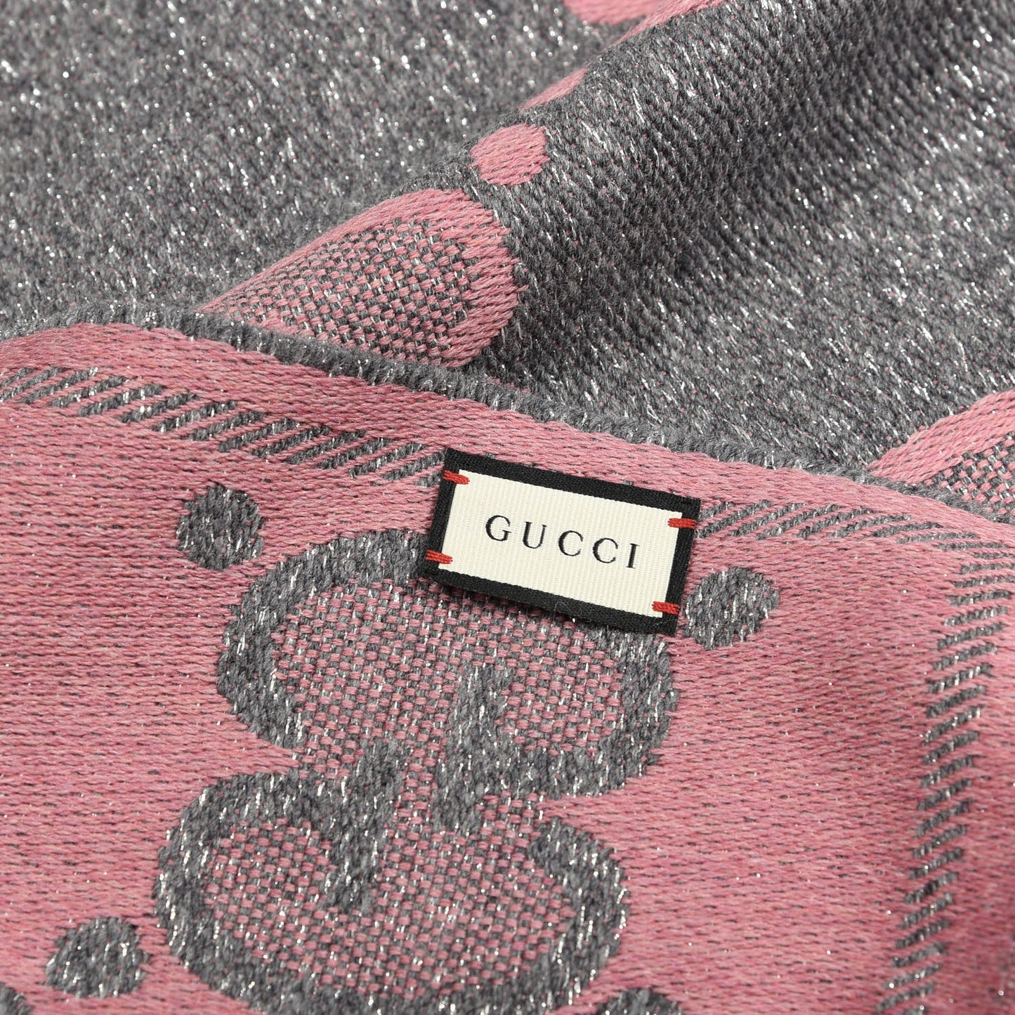 Wool Lame Jacquard Monogram Jumbo GG Lady Nest Lux Scarf Graphite Pink