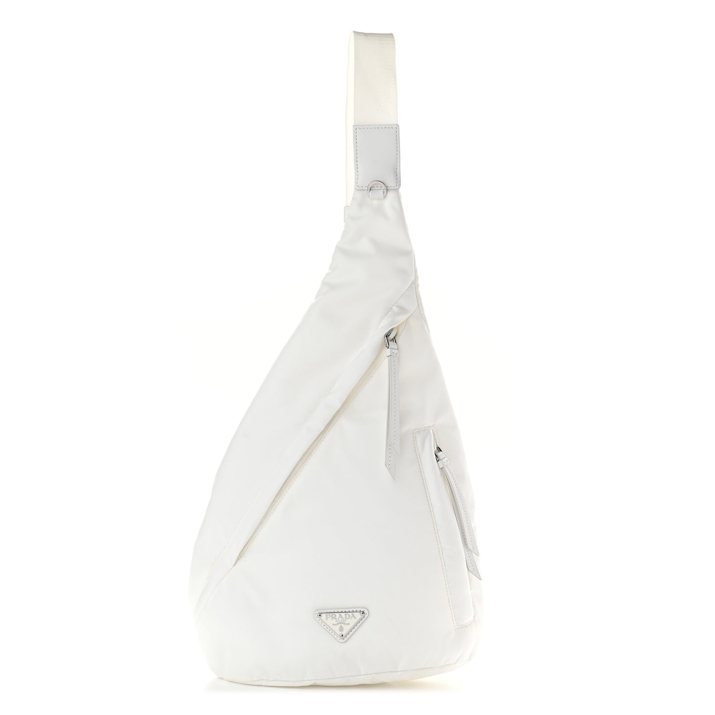 Re-Nylon Vitello Metal Triangle Logo Sling Backpack White