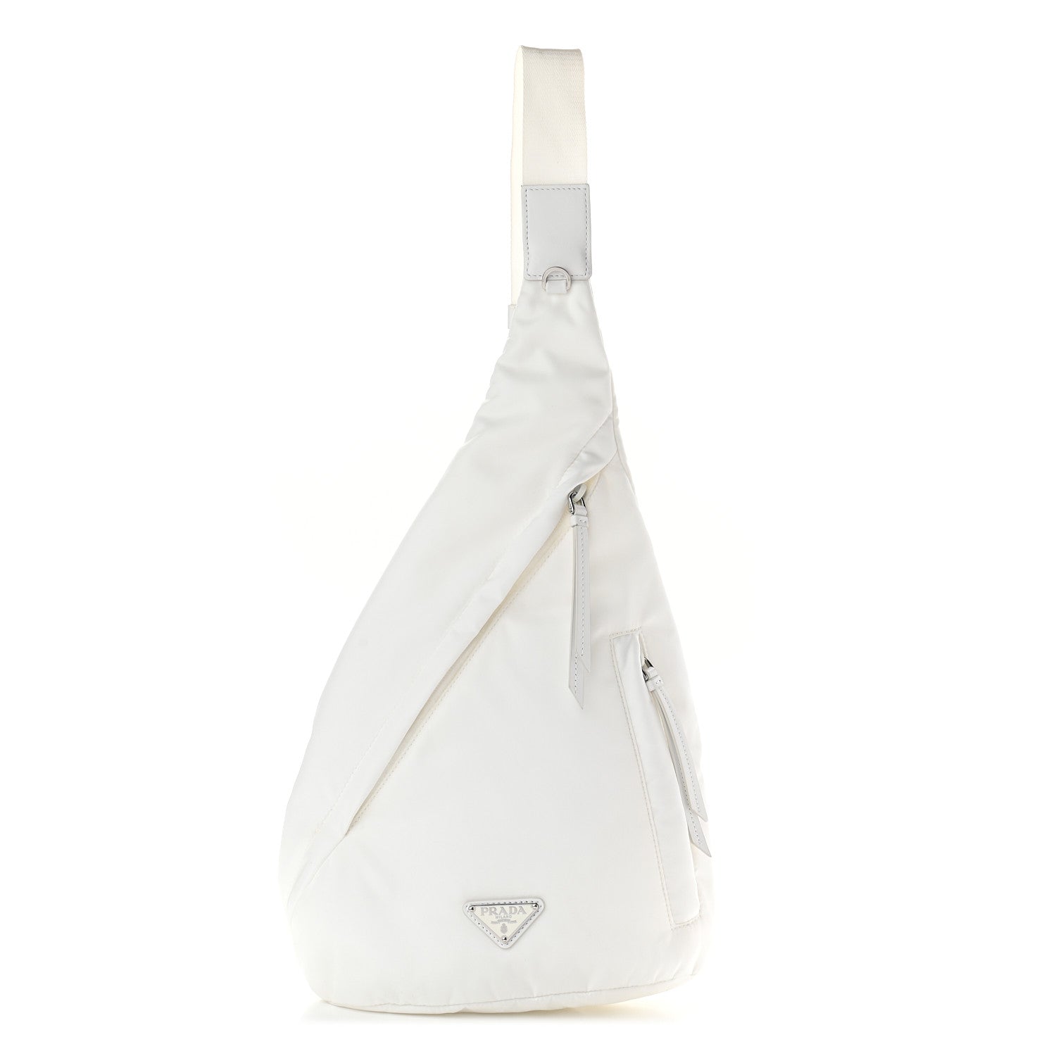 Prada Re-Nylon Vitello Metal Triangle Logo Sling Backpack White 1 of 10