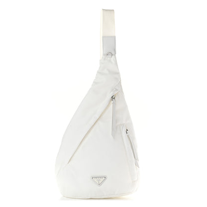 Prada Re-Nylon Vitello Metal Triangle Logo Sling Backpack White 1 of 10