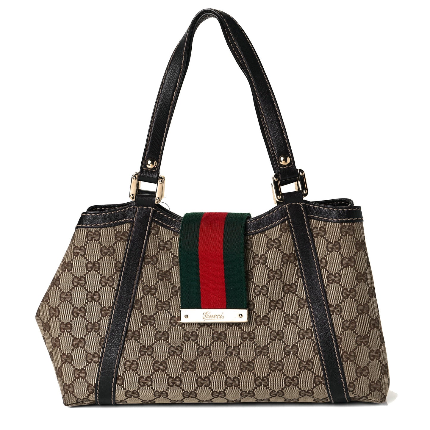 Monogram Medium New Ladies Web Tote Dark Brown