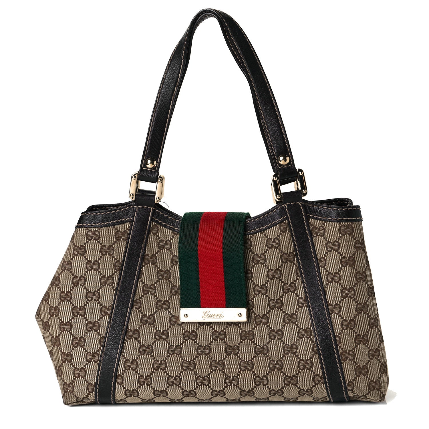 Gucci Monogram Medium New Ladies Web Tote Dark Brown 1 of 7