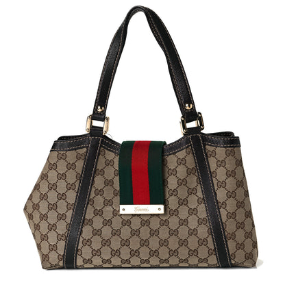 Gucci Monogram Medium New Ladies Web Tote Dark Brown 1 of 7