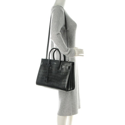 Saint Laurent Calfskin Crocodile Embossed Small Sac de Jour Black 2 of 7