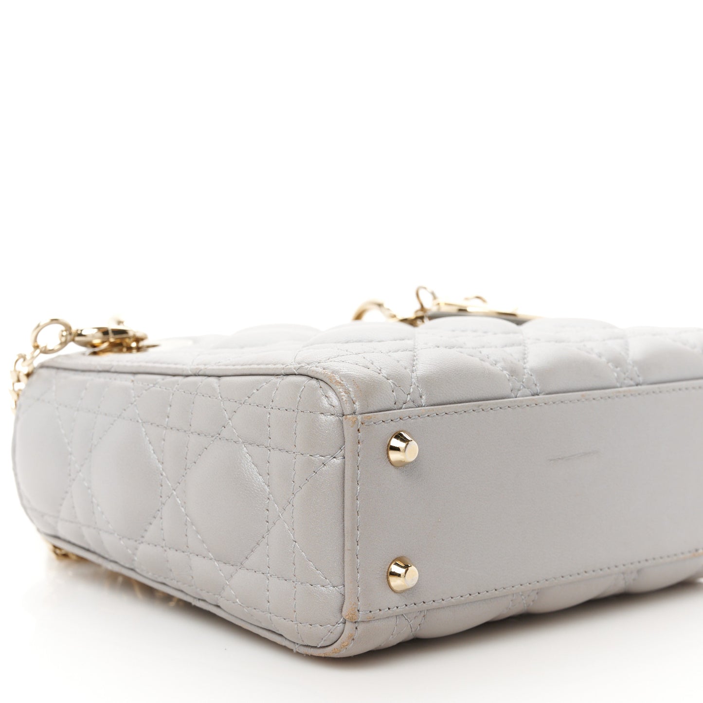 Metallic Lambskin Cannage Mini Lady Dior Grey