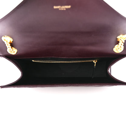Saint Laurent Grain De Poudre Matelasse Chevron Large Monogram Satchel Rouge Legion 5 of 11