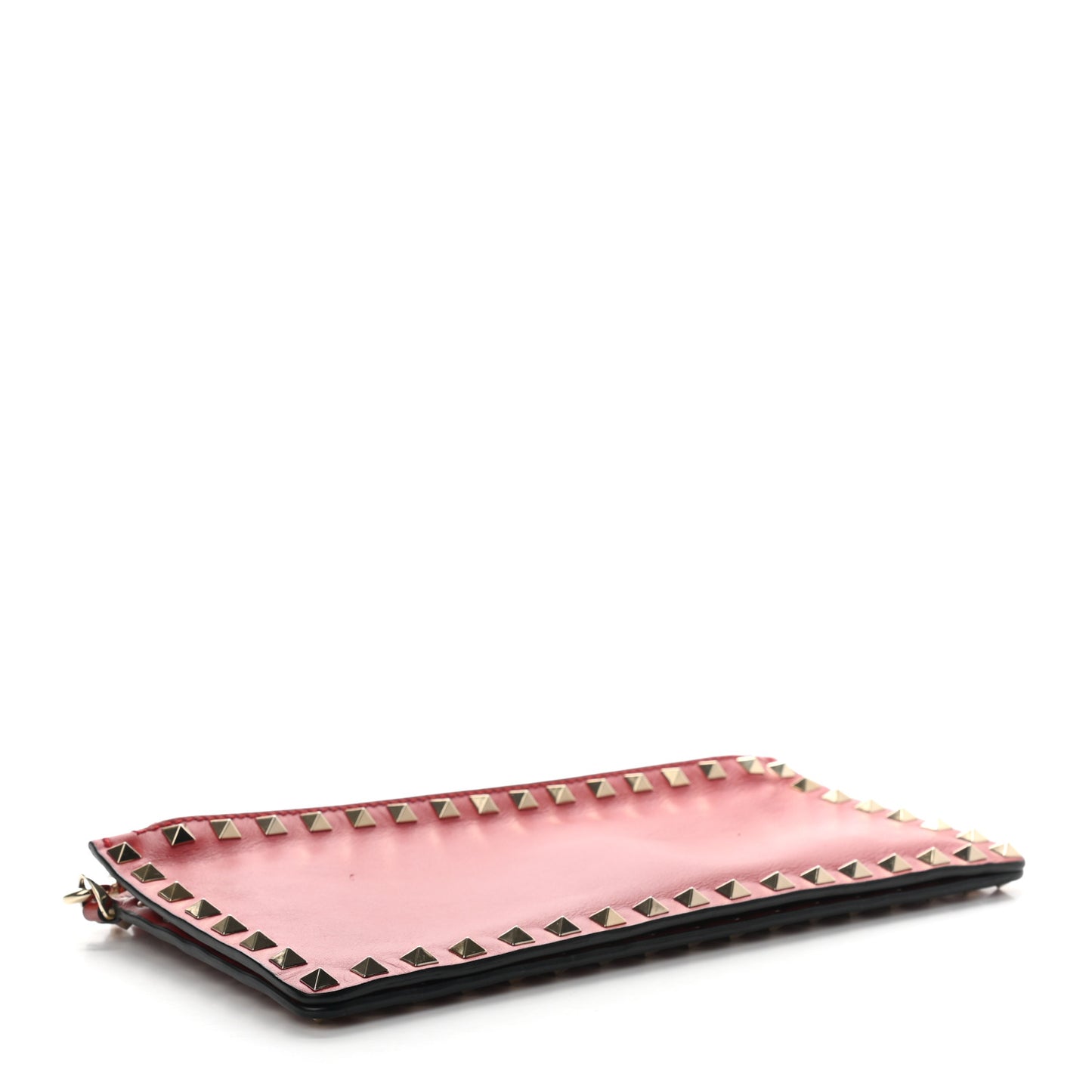 Vitello Small Rockstud Double Zip Wristlet Pouch Red