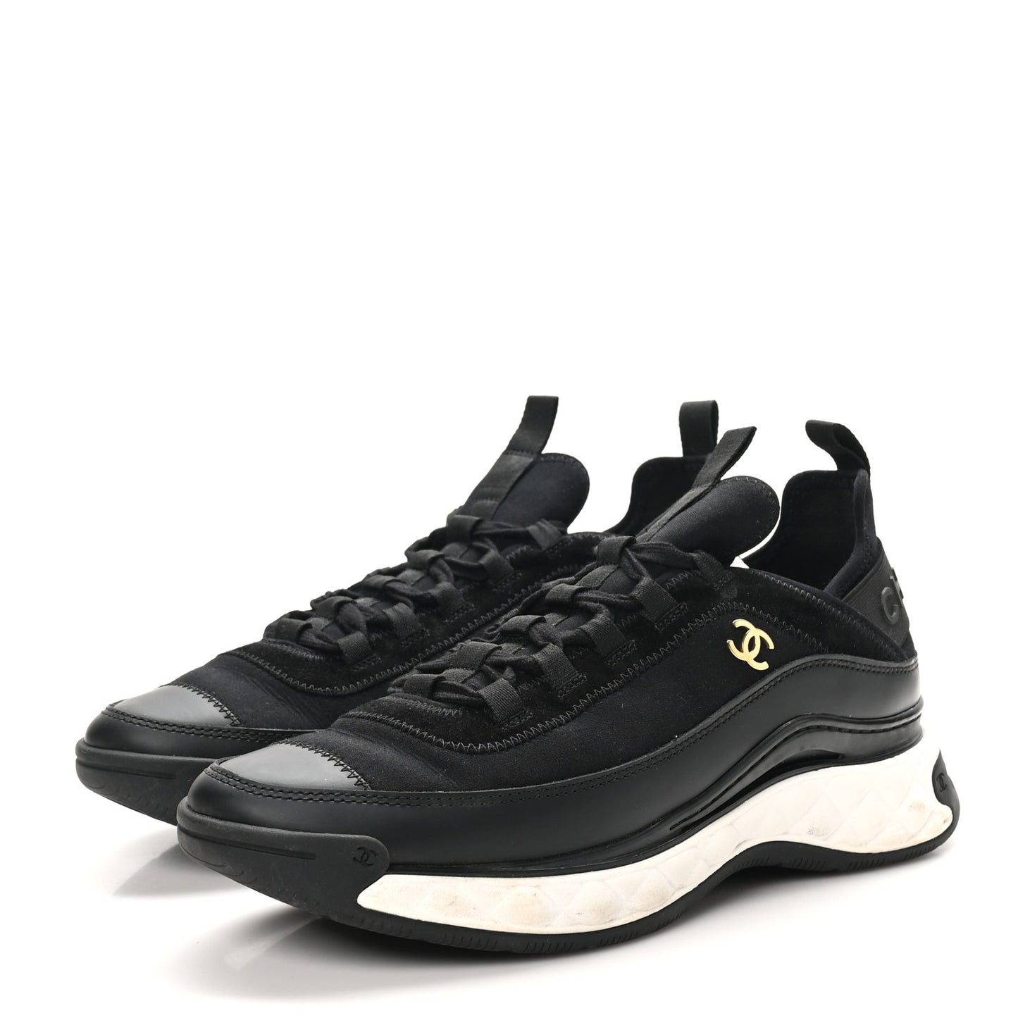Velvet Calfskin Mixed Fibers CC Sneakers 40.5 Black