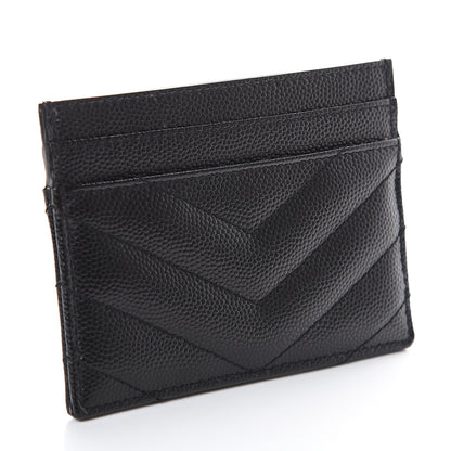 Saint Laurent Grain De Poudre Matelasse Chevron Monogram Credit Card Case Black 2 of 5