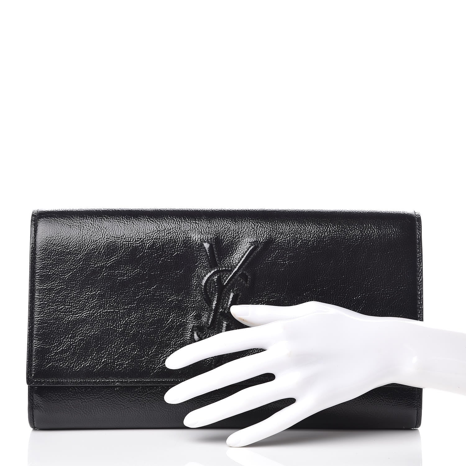 Saint Laurent Textured Patent Monogram Large Belle De Jour Clutch Black 2 of 9