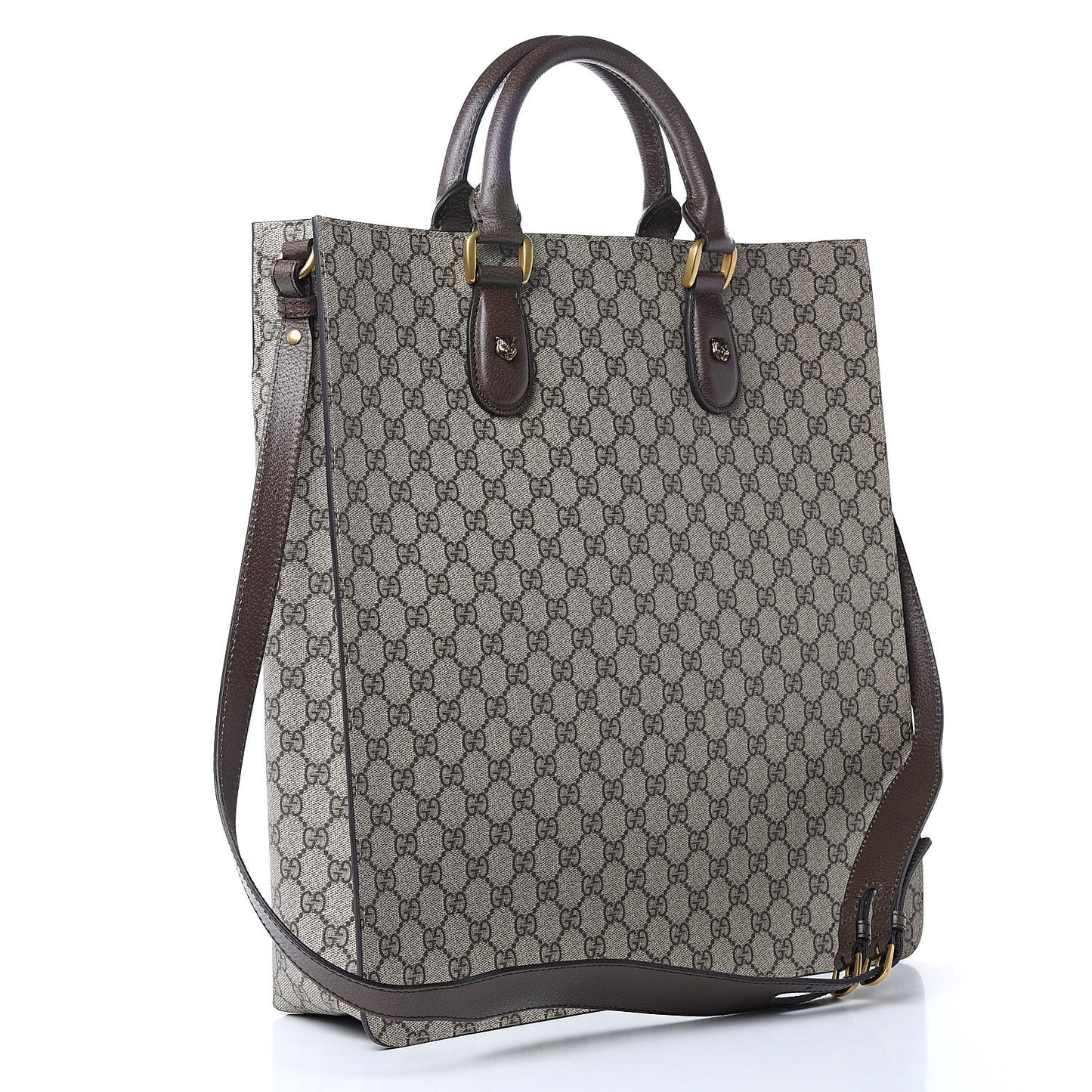 GG Supreme Monogram Web Animalier Bee Vertical Tote Brown