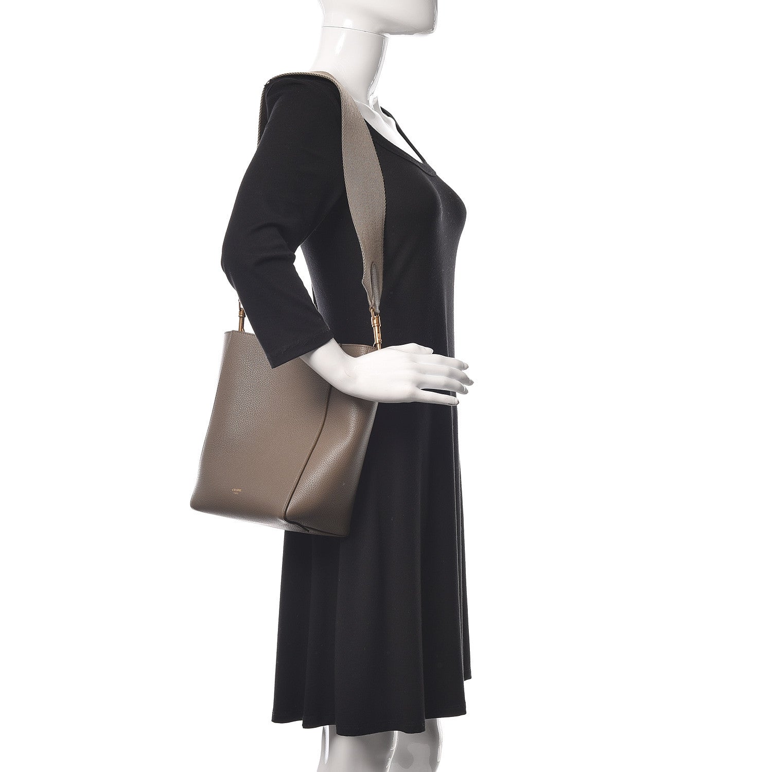 Celine Grained Calfskin Small Sangle Bucket Bag Taupe 2 of 8