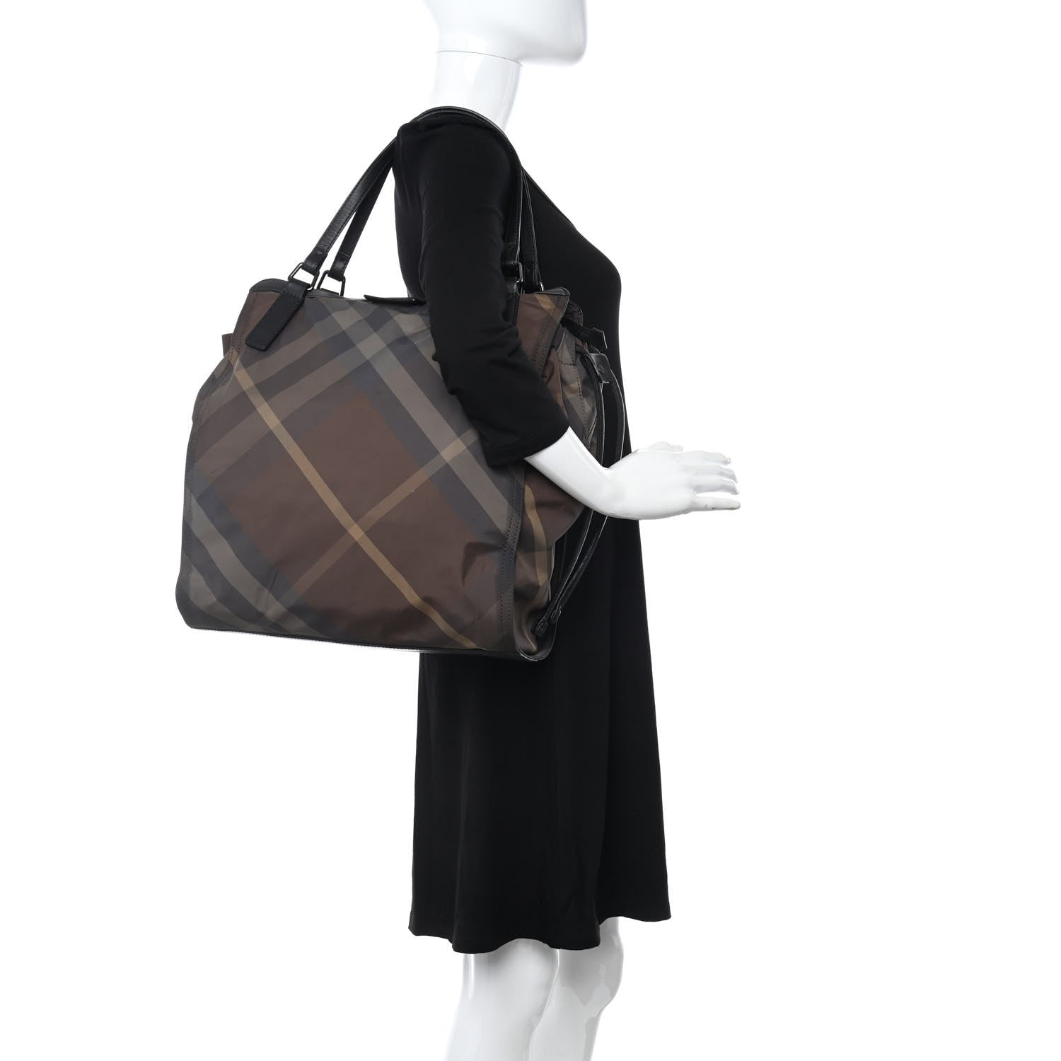 Burberry Nylon Check Small Buckleigh Packable Tote Birch Grey 2 of 14