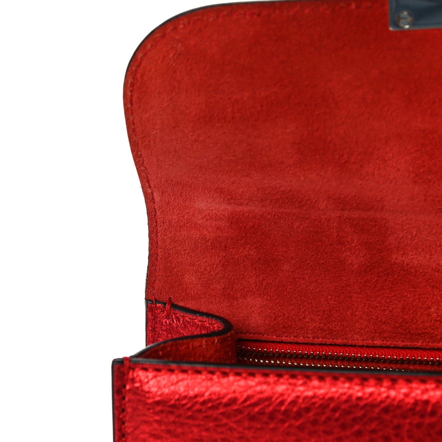 Metallic Vitello Small Glam Lock Rockstud Flap Red