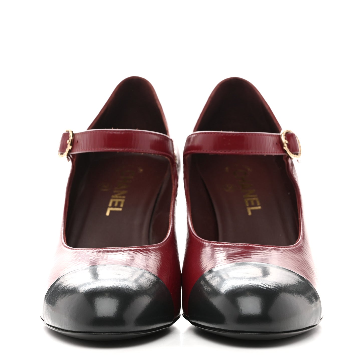 Shiny Goatskin Cap Toe Mary Jane Pumps 41 Burgundy Dark Grey