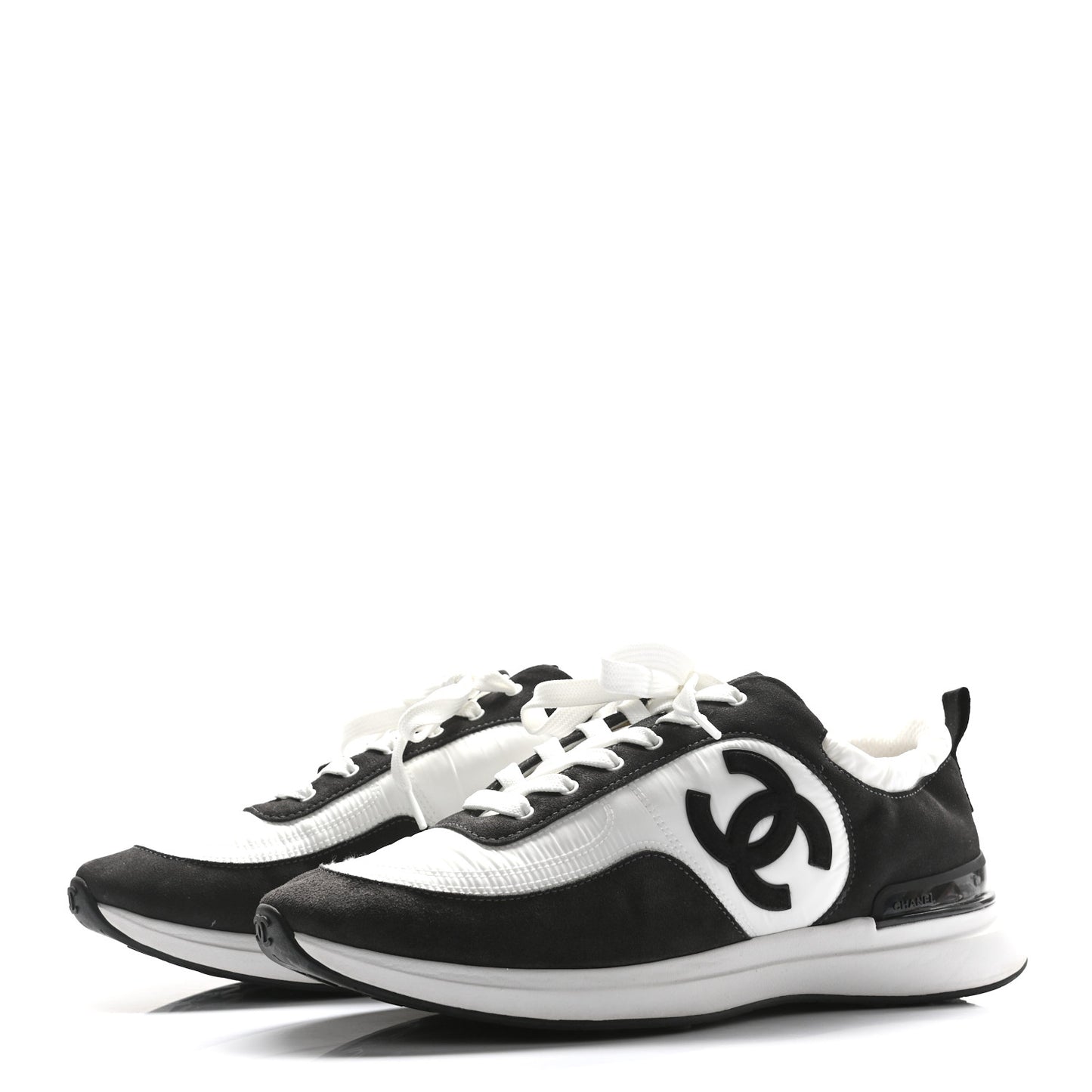 Nylon Suede Calfskin CC Sneakers 44 White Dark Grey