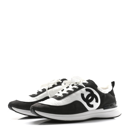 Chanel Nylon Suede Calfskin CC Sneakers 44 White Dark Grey 3 of 8