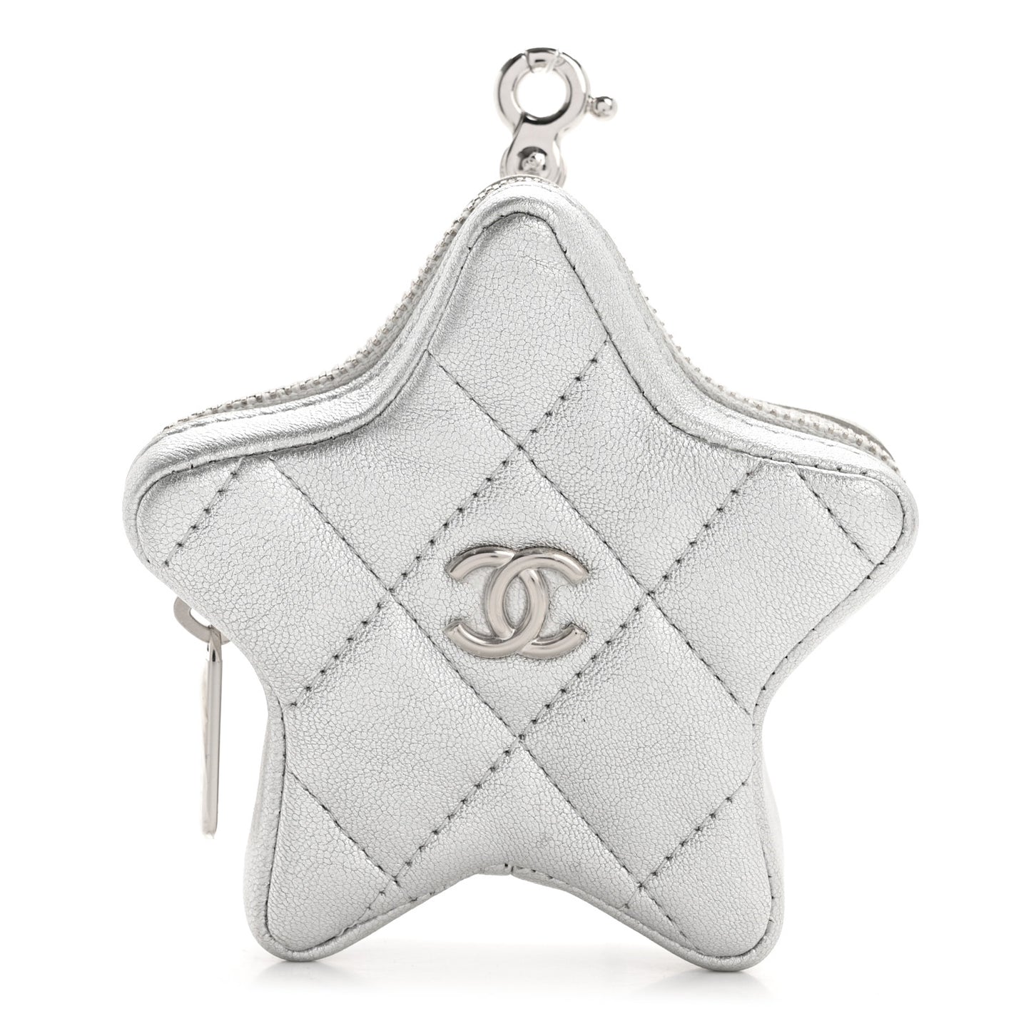 Metallic Lambskin Walk Of Fame Star Clip On Coin Purse Silver